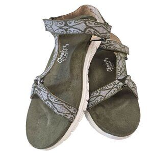 Cheeks Fit Body By Tony Little Women’s Sandals 8M  Green & Gray Geometric Patte